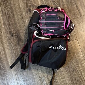 Athletico Black and Maroon Backpack with Pink Fastpitch left hand Glove